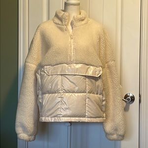 Cream color Sherpa and puffer mix pull over